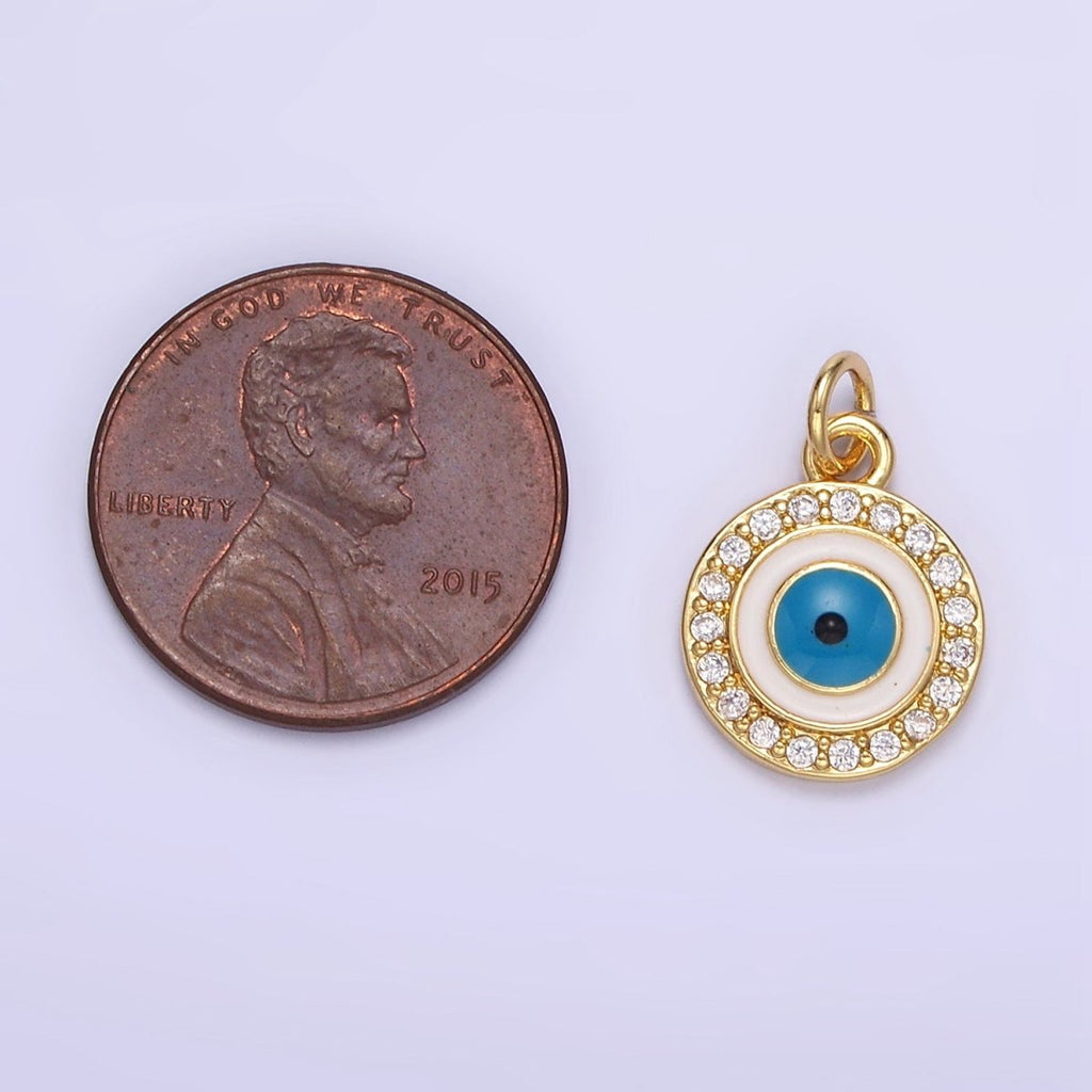 24K Gold plated Evil Eye White Enamel Micro Paved CZ Mini Charm | E365 - DLUXCA