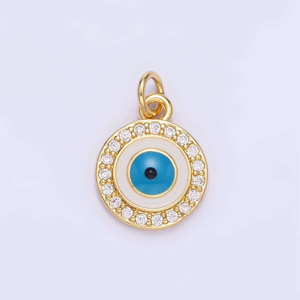 24K Gold plated Evil Eye White Enamel Micro Paved CZ Mini Charm | E365 - DLUXCA