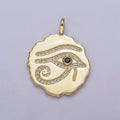 24k Gold plated Eye of Ra Medallion Charm, Eye of Horus Round Pendant, Evil Eye Pendant Wholesale N-630 - DLUXCA