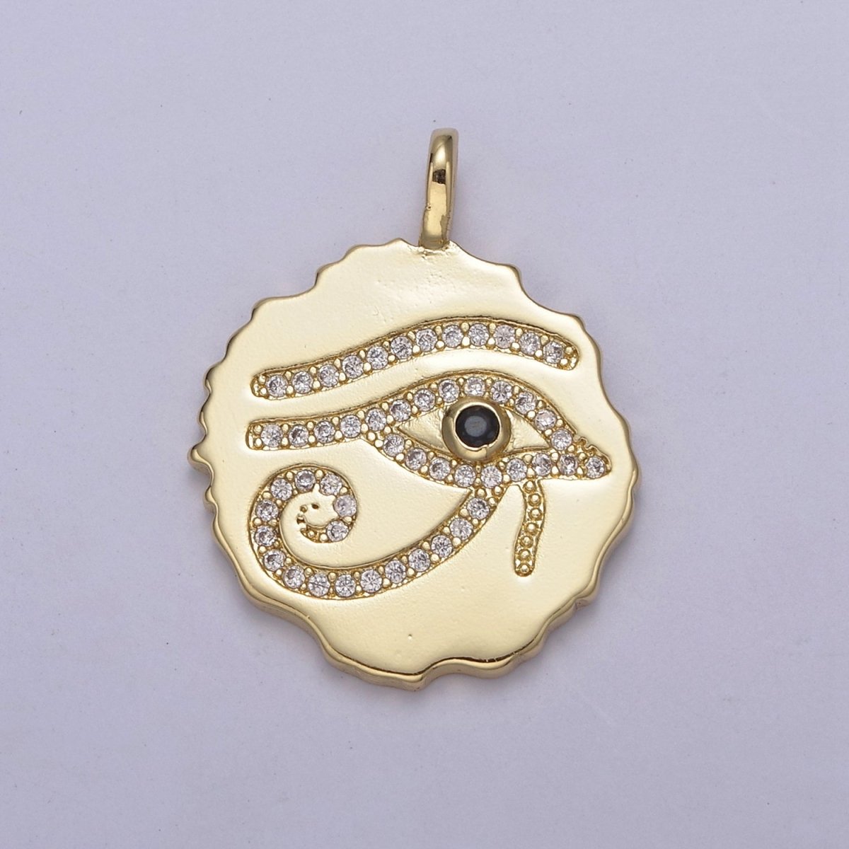 24k Gold plated Eye of Ra Medallion Charm, Eye of Horus Round Pendant, Evil Eye Pendant Wholesale N-630 - DLUXCA