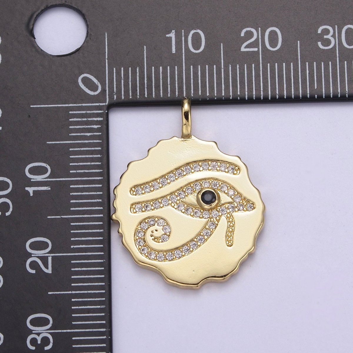 24k Gold plated Eye of Ra Medallion Charm, Eye of Horus Round Pendant, Evil Eye Pendant Wholesale N-630 - DLUXCA