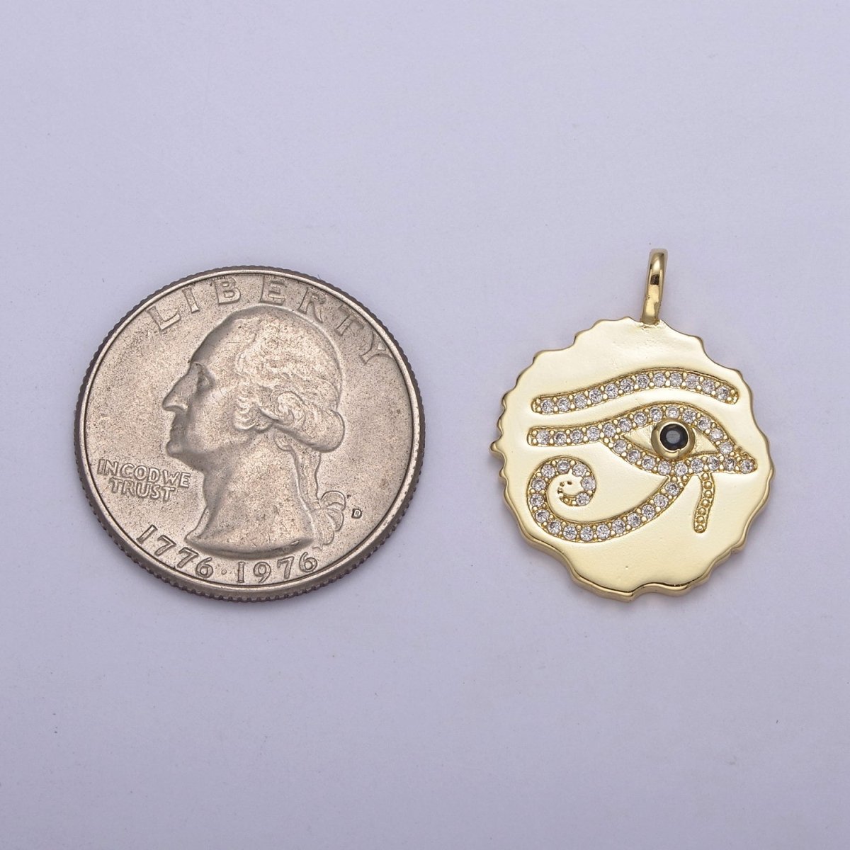 24k Gold plated Eye of Ra Medallion Charm, Eye of Horus Round Pendant, Evil Eye Pendant Wholesale N-630 - DLUXCA