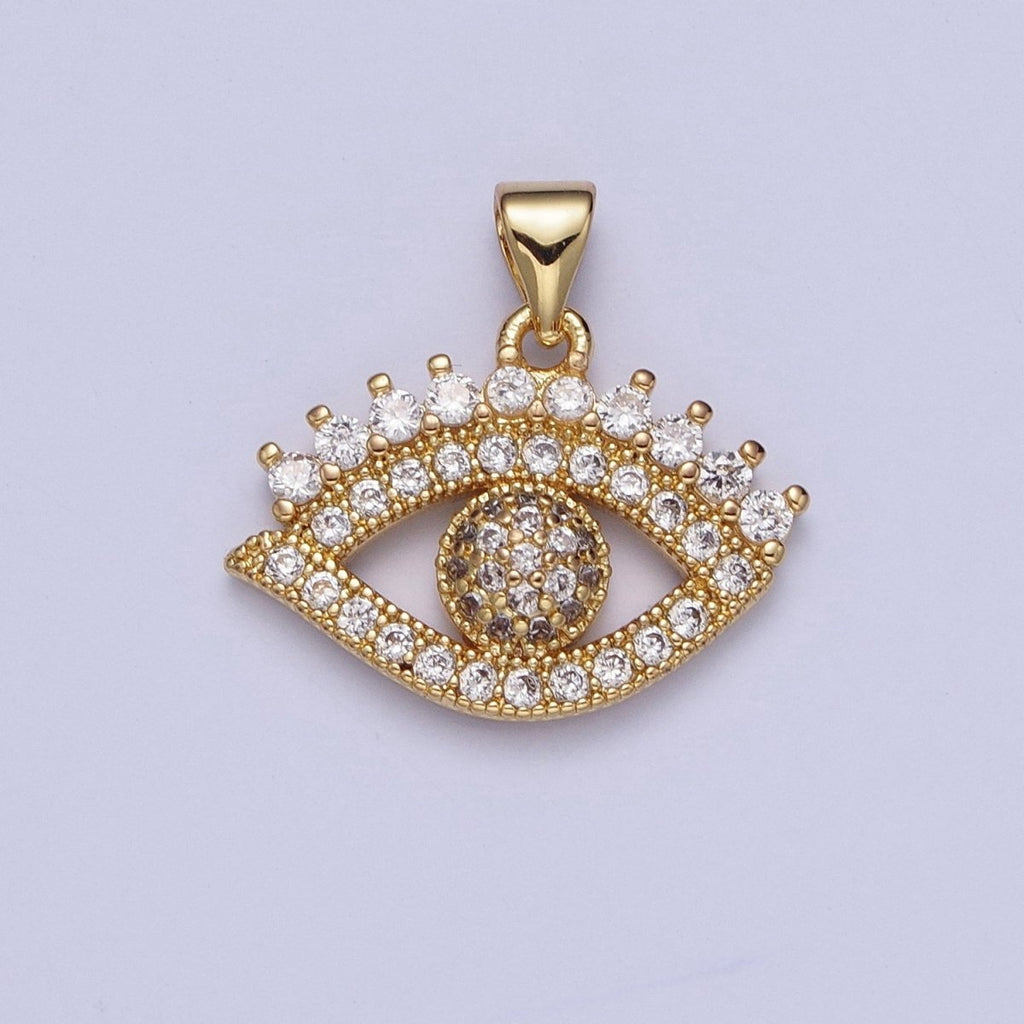24k Gold plated Eye Pendant Micro Pave Eye Charm X-406 - DLUXCA