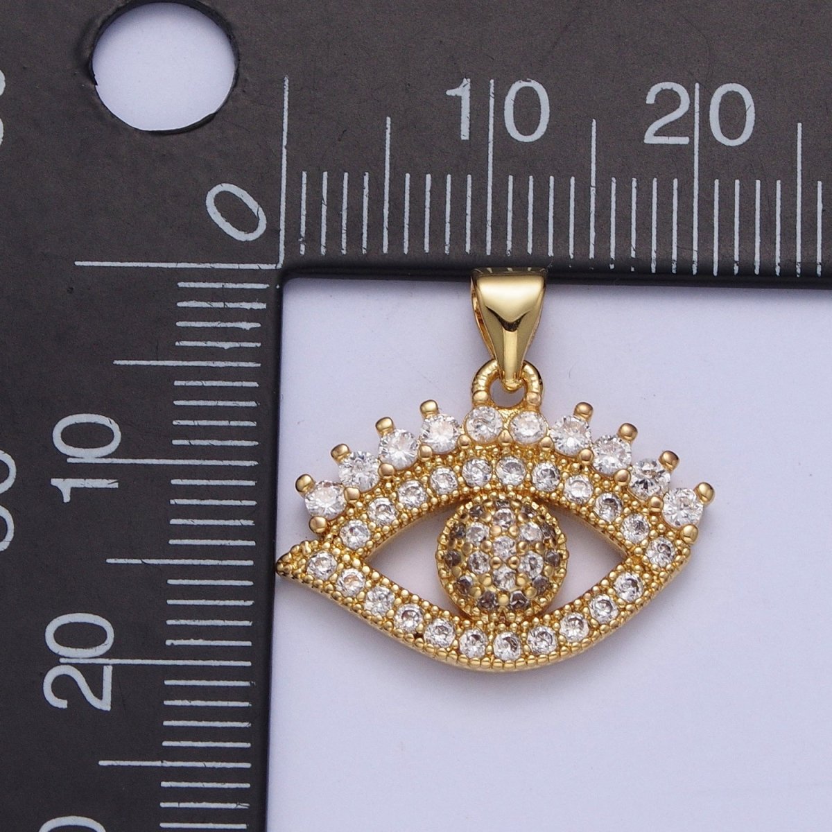 24k Gold plated Eye Pendant Micro Pave Eye Charm X-406 - DLUXCA