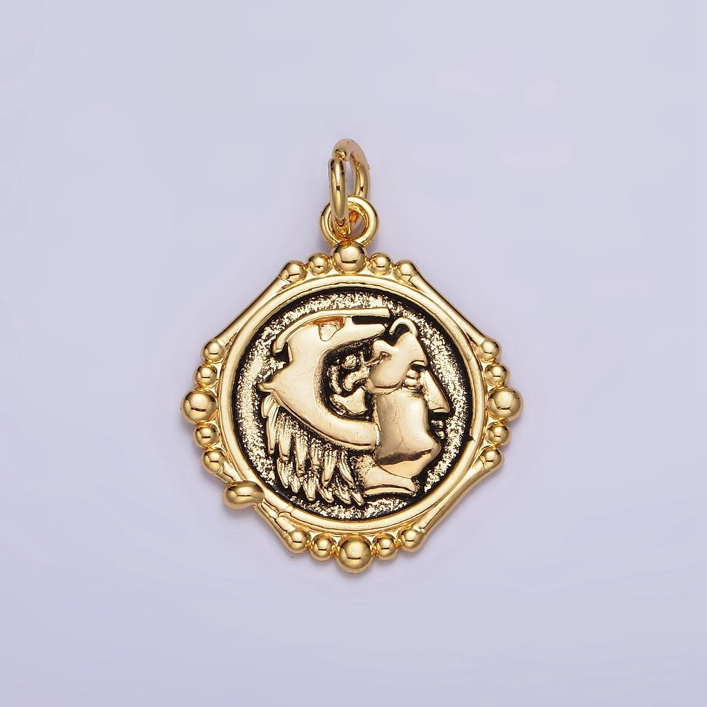24K Gold plated Face Portrait Textured Stamped Round Bubble Charm | AC1440 - DLUXCA