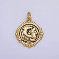 24K Gold plated Face Portrait Textured Stamped Round Bubble Charm | AC1440 - DLUXCA