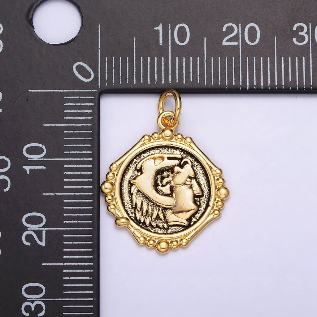 24K Gold plated Face Portrait Textured Stamped Round Bubble Charm | AC1440 - DLUXCA