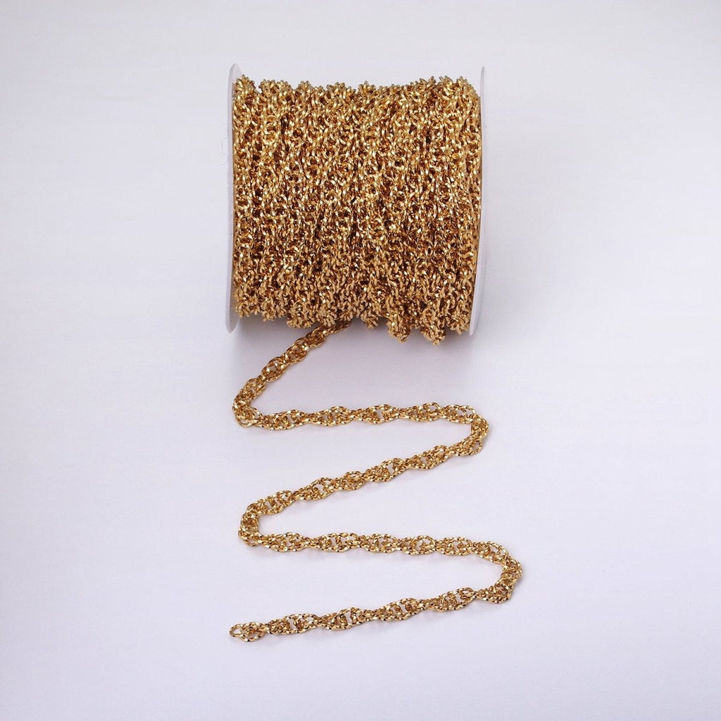24K Gold plated Faceted Double PRINCE OF WALES style Chain Link Chunky 24k Gold plated 6.1mm Unique Cable Chain Link Unfinished Yard Chain in Gold & Silver | ROLL-1307 ROLL-1308 Clearance Pricing