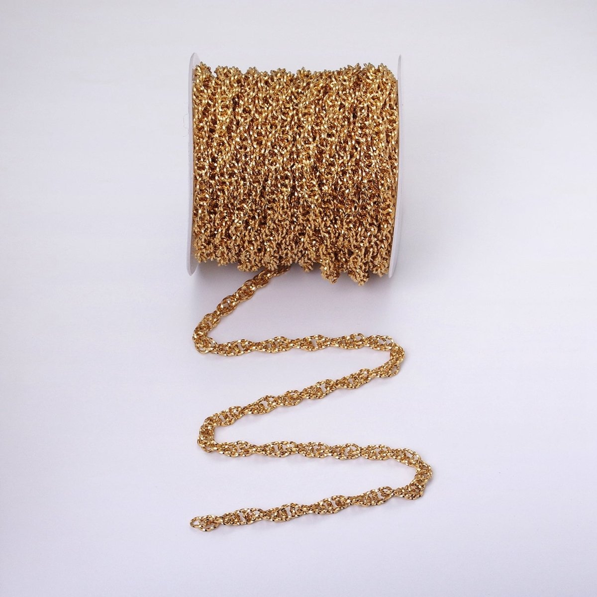 24K Gold plated Faceted Double PRINCE OF WALES style Chain Link Chunky 24k Gold plated 6.1mm Unique Cable Chain Link Unfinished Yard Chain in Gold & Silver | ROLL-1307 ROLL-1308 Clearance Pricing