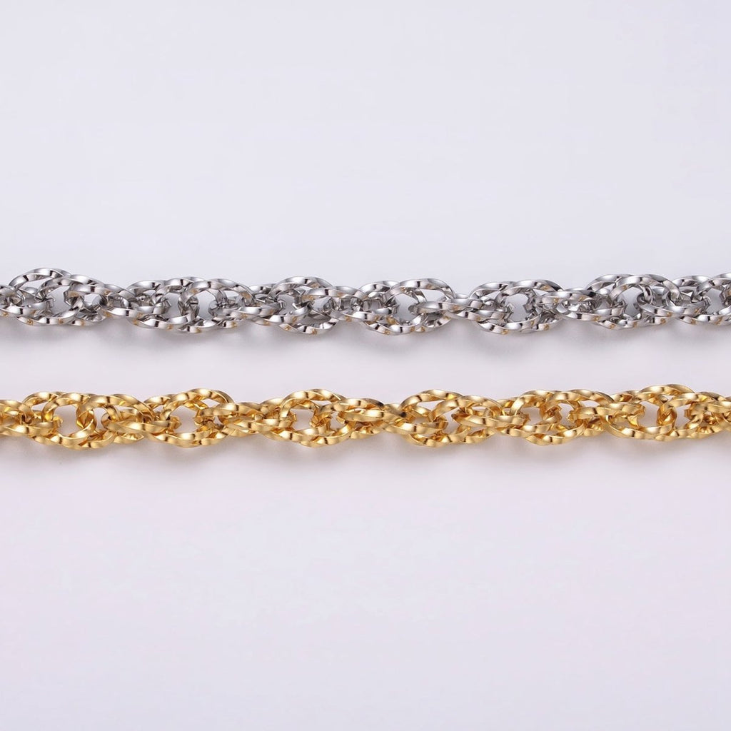 24K Gold plated Faceted Double PRINCE OF WALES style Chain Link Chunky 24k Gold plated 6.1mm Unique Cable Chain Link Unfinished Yard Chain in Gold & Silver | ROLL-1307 ROLL-1308 Clearance Pricing