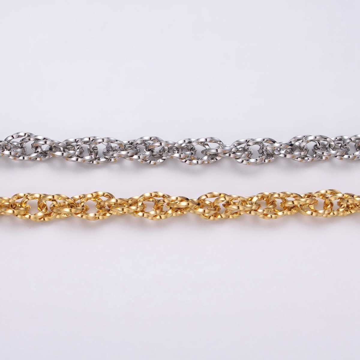 24K Gold plated Faceted Double PRINCE OF WALES style Chain Link Chunky 24k Gold plated 6.1mm Unique Cable Chain Link Unfinished Yard Chain in Gold & Silver | ROLL-1307 ROLL-1308 Clearance Pricing