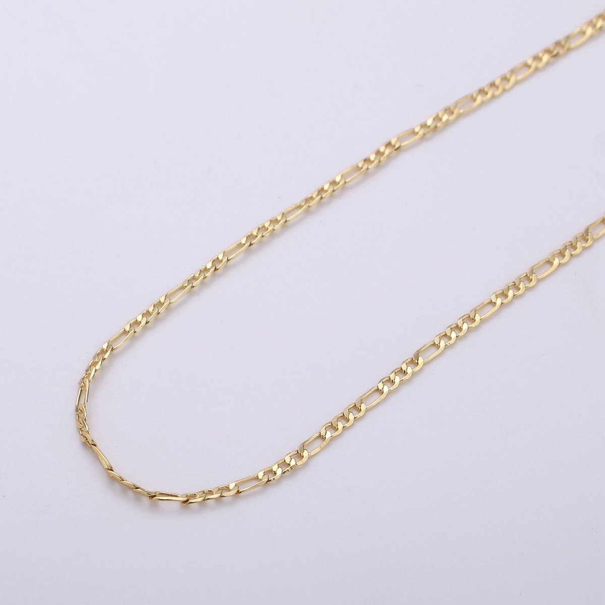 24K Gold plated Figaro Chain, 2mm Gold Simple FIGARO Chain, Gold Dainty Chain, Bulk Supply Jewelry Chain by Yard for Necklace Anklet | ROLL-160 Clearance Pricing - DLUXCA