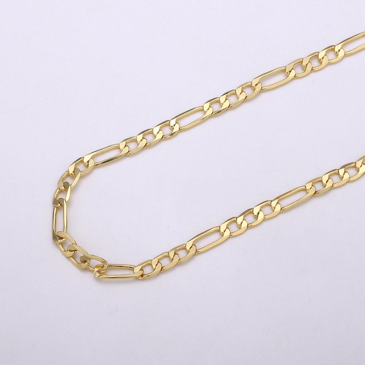 24K Gold plated Figaro Chain By Yard, 3.8mm Wide Figaro Curb Linked Chain by Yard, Wholesale Roll Chain, For DIY Craft | ROLL-360 Clearance Pricing - DLUXCA