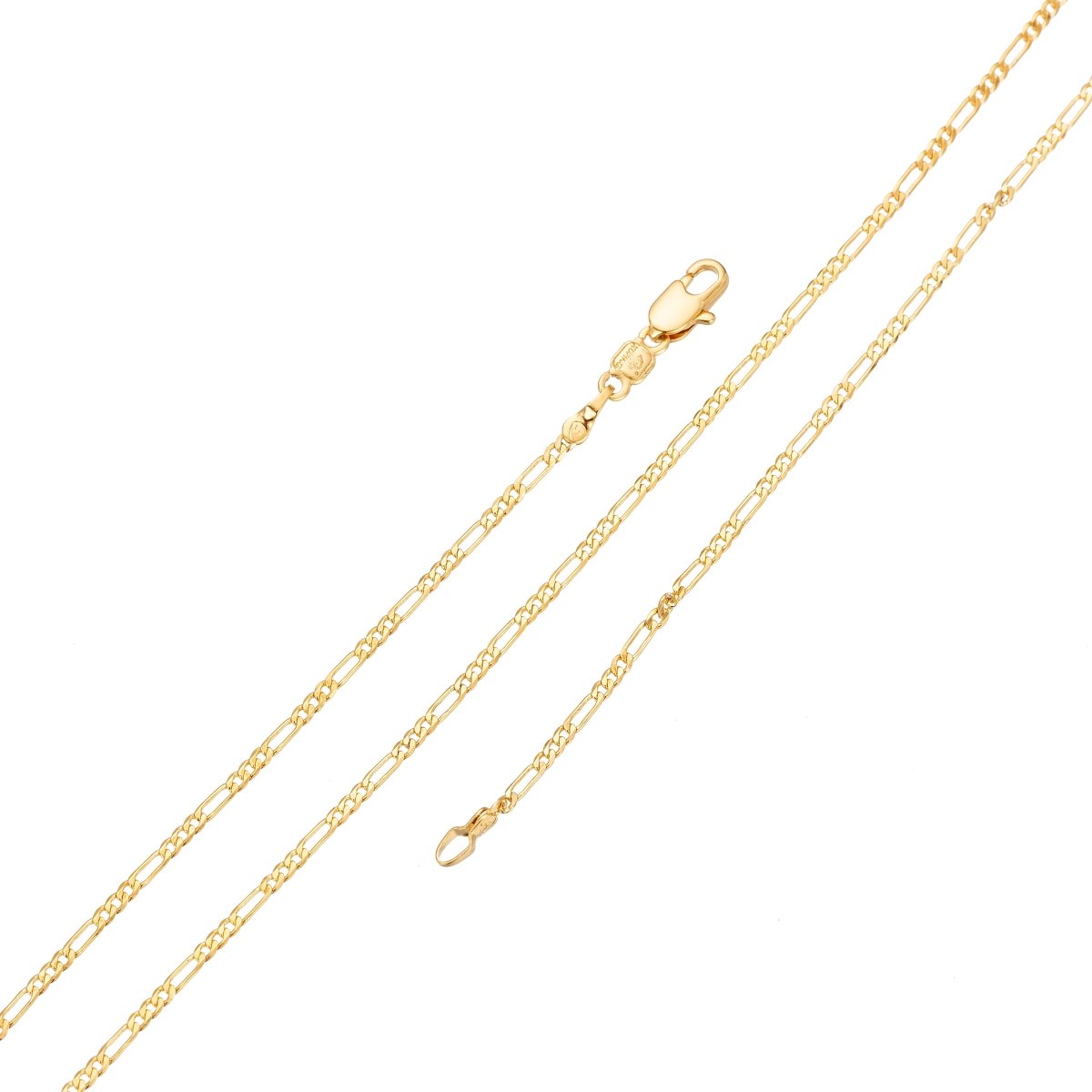 24K Gold plated Figaro Chain Necklace, 19.5 inch Figaro Finished Necklace For Jewelry Making, Dainty 2mm Figaro Necklace w/ Lobster Clasps | CN-049 WA-777 - DLUXCA