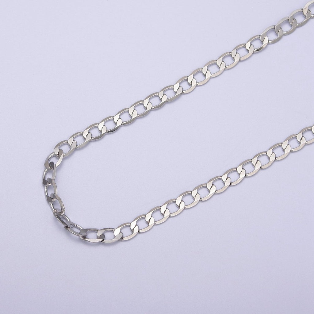 24K Gold plated Figaro Curb Chain, 4.5mm Width Flat Figaro Unfinished Chain in Silver & Gold For Jewelry Making | ROLL-672, ROLL-673 Clearance Pricing