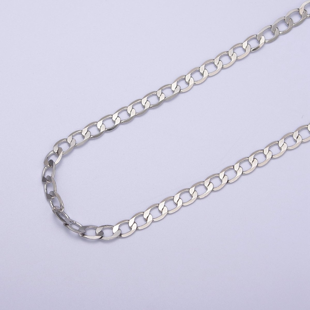 24K Gold plated Figaro Curb Chain, 4.5mm Width Flat Figaro Unfinished Chain in Silver & Gold For Jewelry Making | ROLL-672, ROLL-673 Clearance Pricing