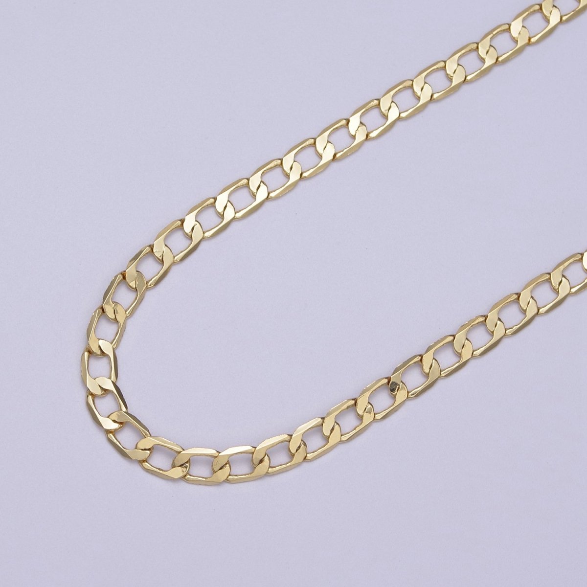 24K Gold plated Figaro Curb Chain, 4mm Flat Curb Unfinished Chain in Gold & Silver For Jewelry Making | ROLL-666, ROLL-667 Clearance Pricing