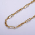 24K Gold plated Figaro Long and Short Fancy Chain For Jewelry Making, 14X5.5mm Textured Paper Clip Chain with Figure Eight 8 & Double Rolo Link, Unfinished Chain For Jewelry Making | ROLL-653 Clearance Pricing - DLUXCA