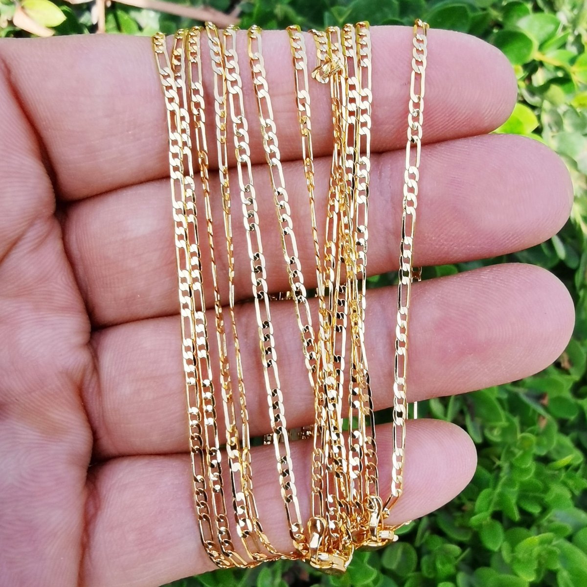 24K Gold plated Figaro Necklace - 13.9 Inches Choker Necklace - 2mm in Width - Figaro Necklace w/ Lobster Clasps | CN-855 Clearance Pricing - DLUXCA