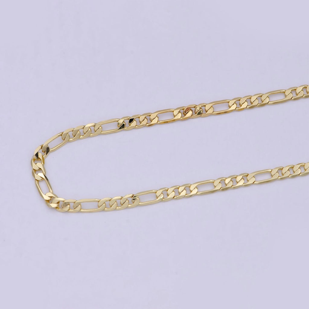 24K Gold plated Figaro Unfinished Chain, Dainty 3mm Flat Figaro Chain for Men Woman Unisex Layering Necklace Jewelry Making | ROLL-703 Clearance Pricing - DLUXCA