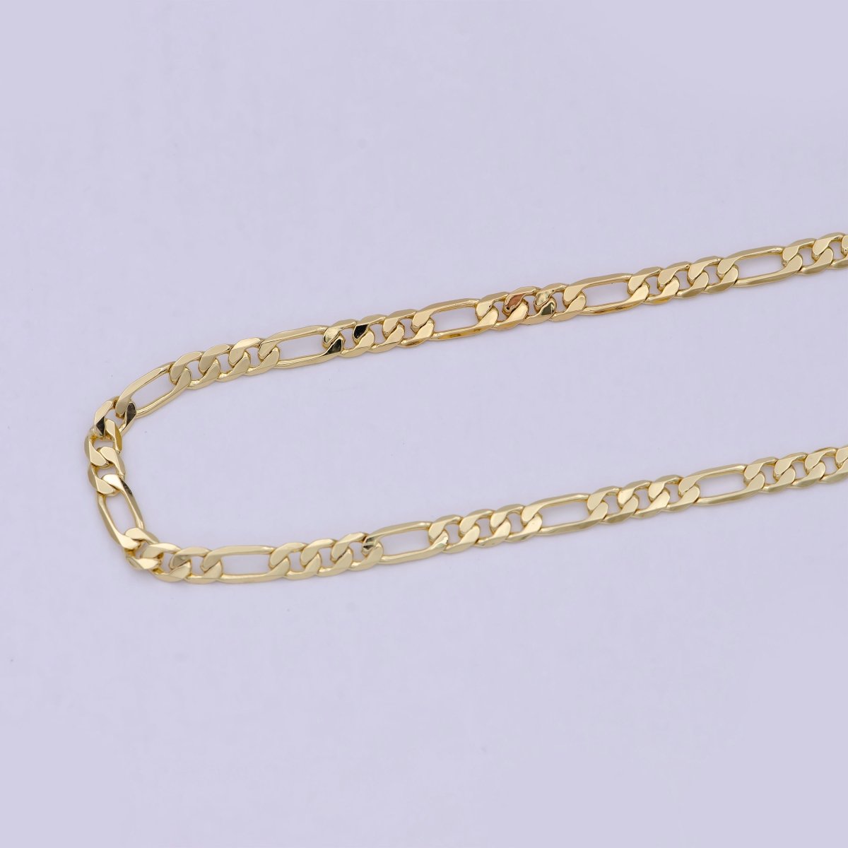 24K Gold plated Figaro Unfinished Chain, Dainty 3mm Flat Figaro Chain for Men Woman Unisex Layering Necklace Jewelry Making | ROLL-703 Clearance Pricing - DLUXCA