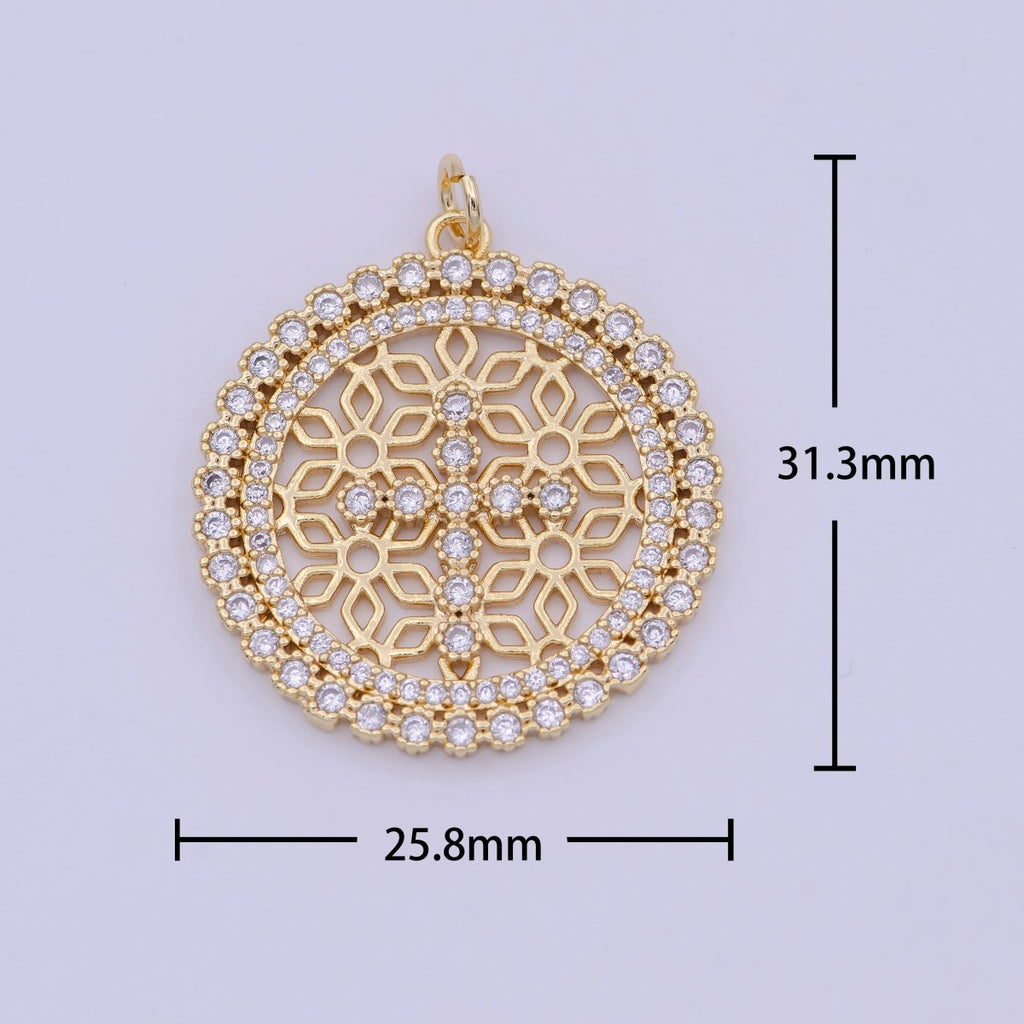 24K Gold plated Filigree Artisan Religious Cross Round Disc Charm N-920 - DLUXCA
