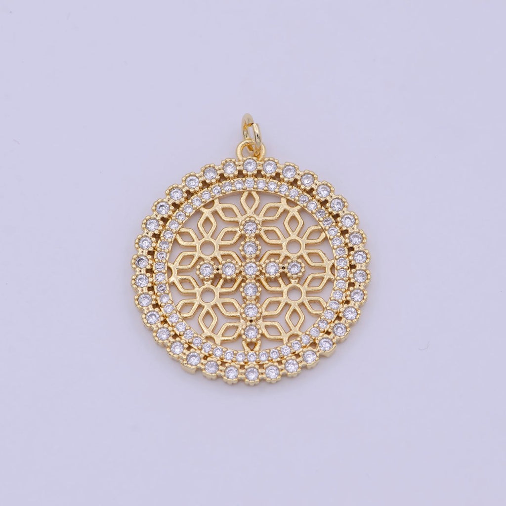 24K Gold plated Filigree Artisan Religious Cross Round Disc Charm N-920 - DLUXCA
