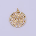 24K Gold plated Filigree Artisan Religious Cross Round Disc Charm N-920 - DLUXCA