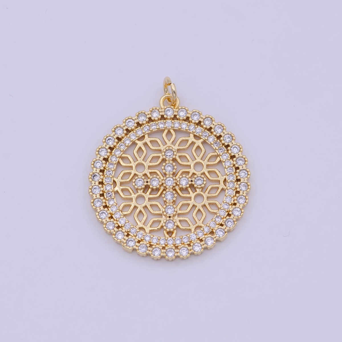 24K Gold plated Filigree Artisan Religious Cross Round Disc Charm N-920 - DLUXCA