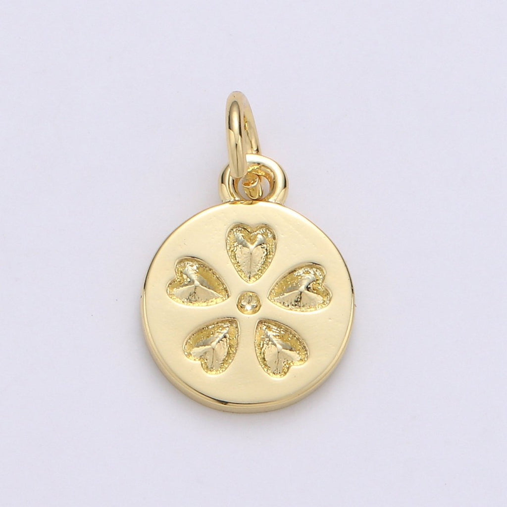 24K Gold plated Five Leaf Clover Coin Charm D-918 - DLUXCA