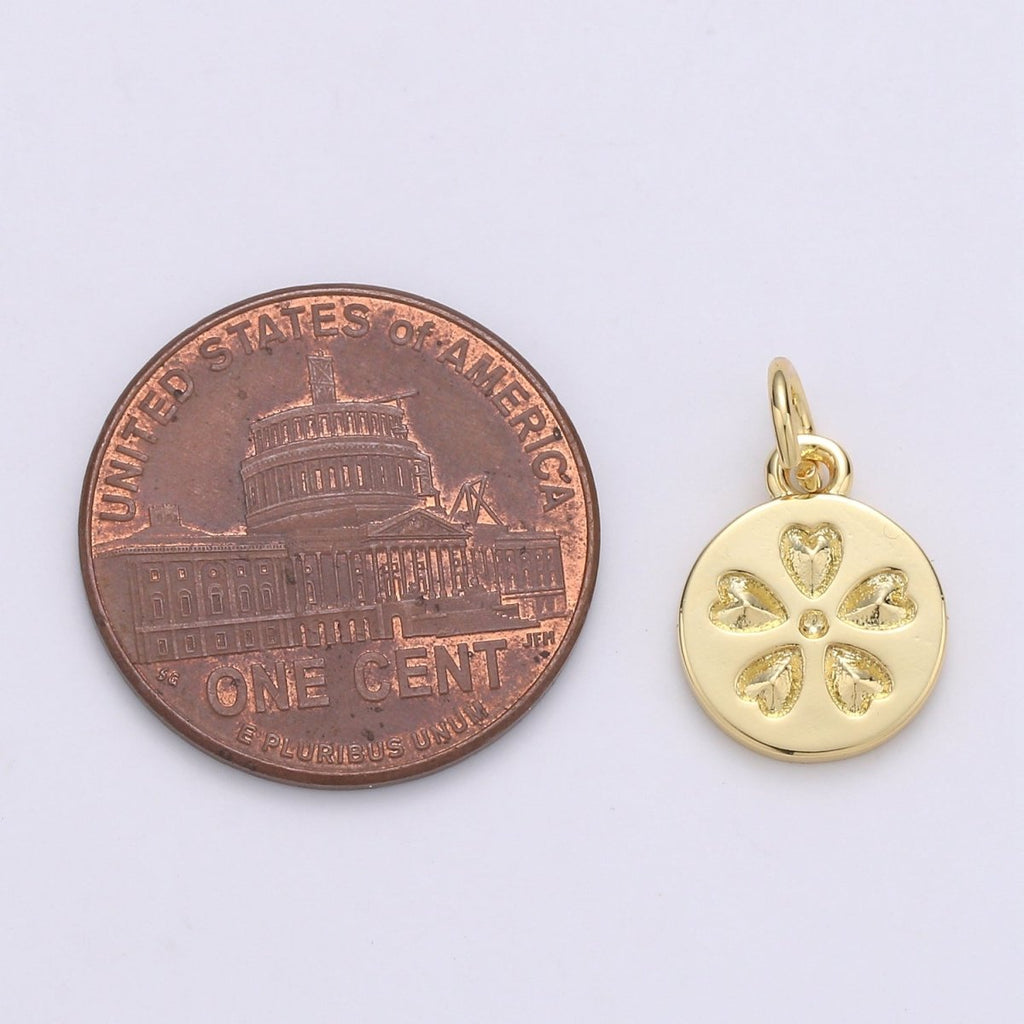 24K Gold plated Five Leaf Clover Coin Charm D-918 - DLUXCA