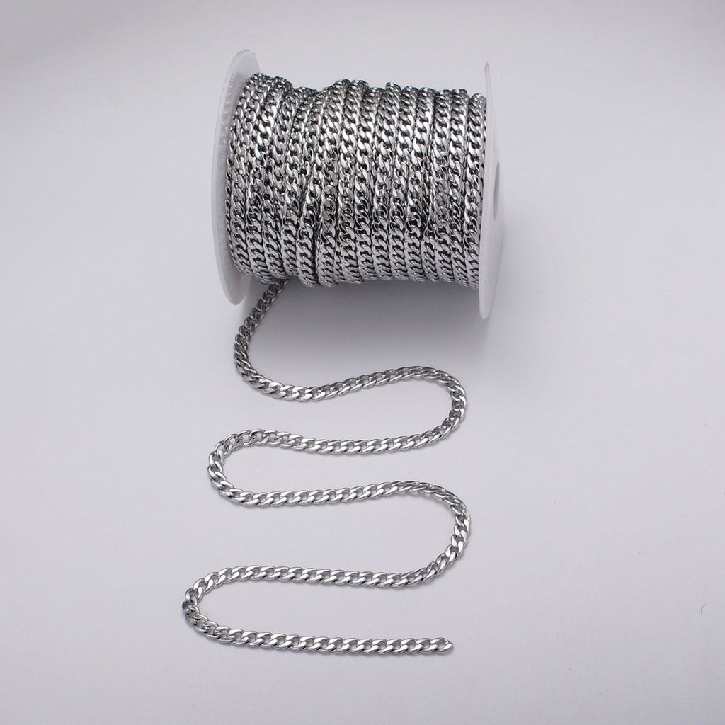 24k Gold plated Flat Concave Curb 5mm Width Unfinished Chain by Yard in Gold & Silver | ROLL-1058, ROLL-1104 Clearance Pricing - DLUXCA