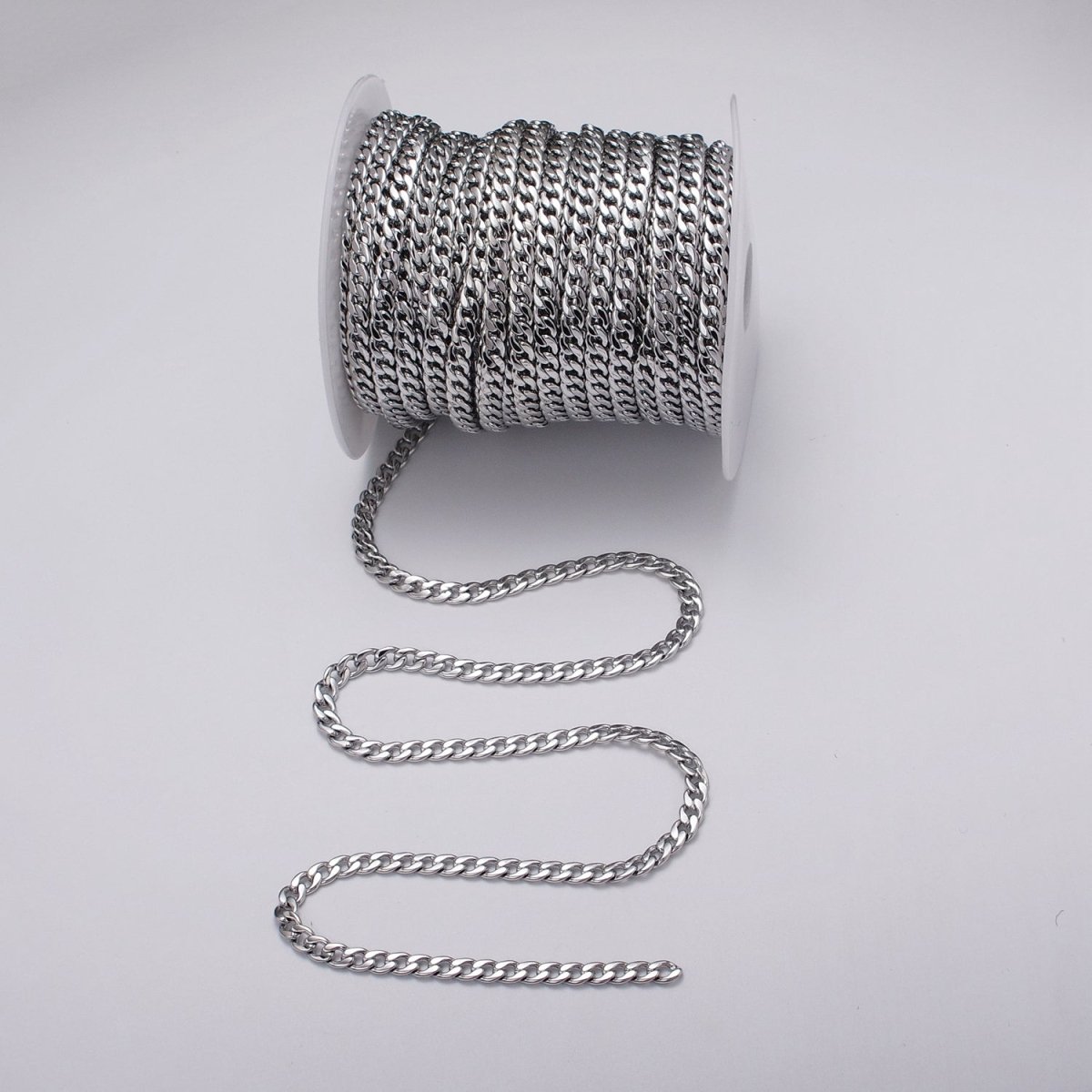 24k Gold plated Flat Concave Curb 5mm Width Unfinished Chain by Yard in Gold & Silver | ROLL-1058, ROLL-1104 Clearance Pricing - DLUXCA