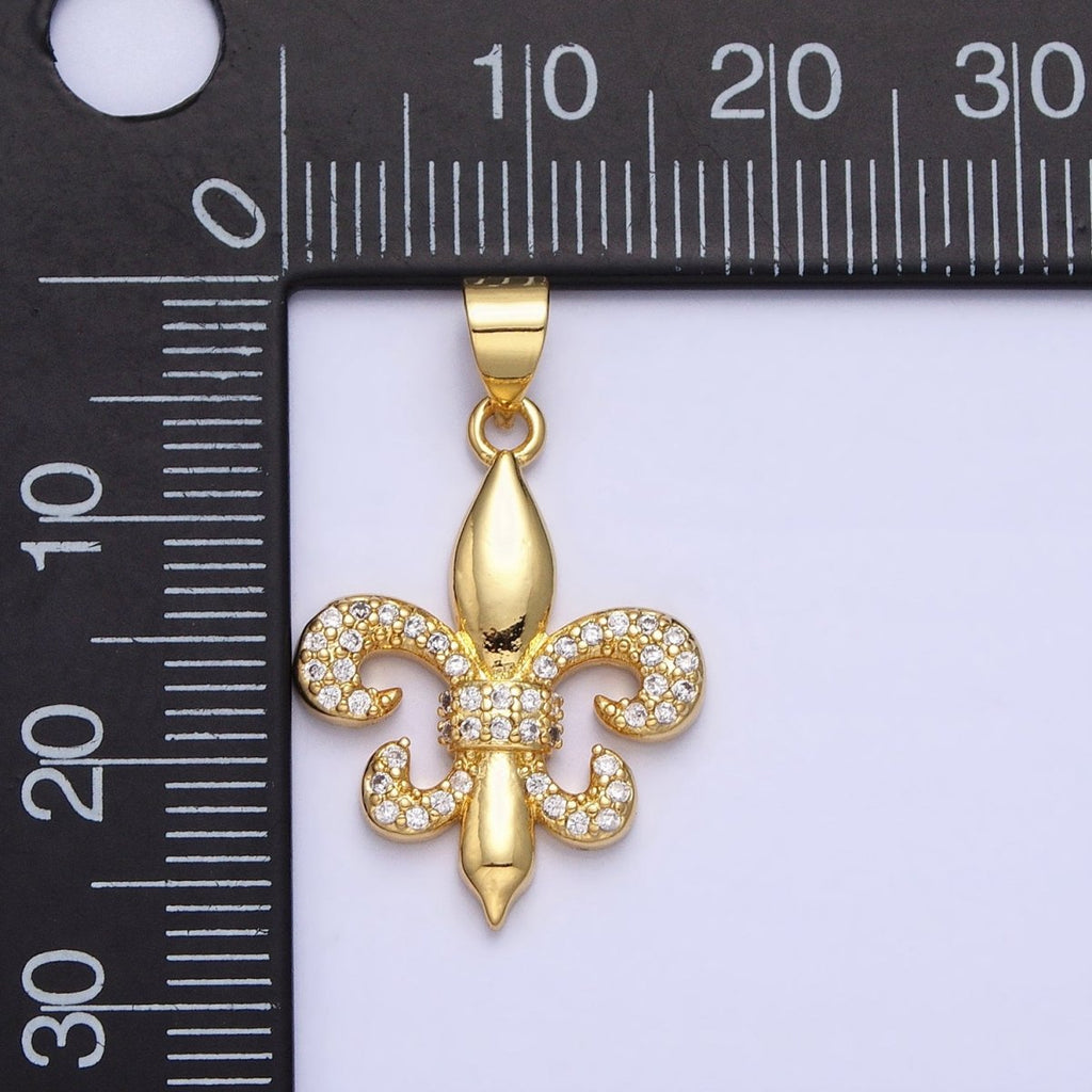 24K Gold plated Fleur de Lis Pendant Cubic Saint New Orleans Football Team Logo Charm AA236 - DLUXCA