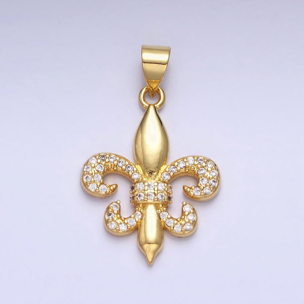 24K Gold plated Fleur de Lis Pendant Cubic Saint New Orleans Football Team Logo Charm AA236 - DLUXCA