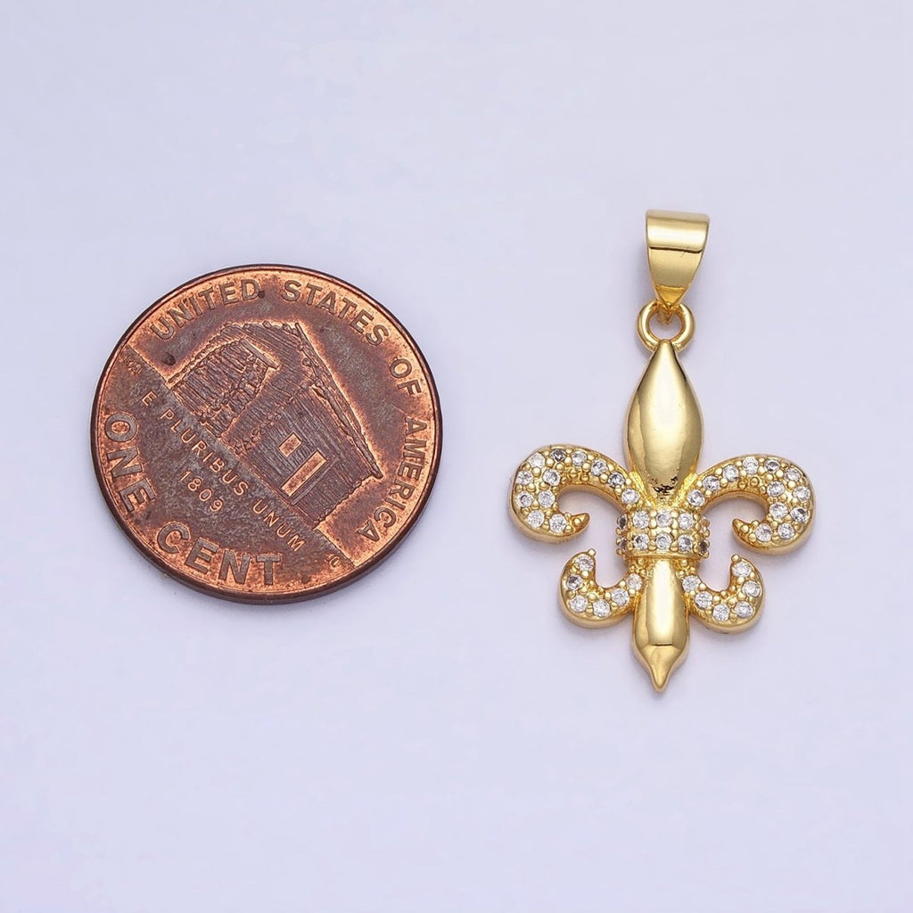 24K Gold plated Fleur de Lis Pendant Cubic Saint New Orleans Football Team Logo Charm AA236 - DLUXCA