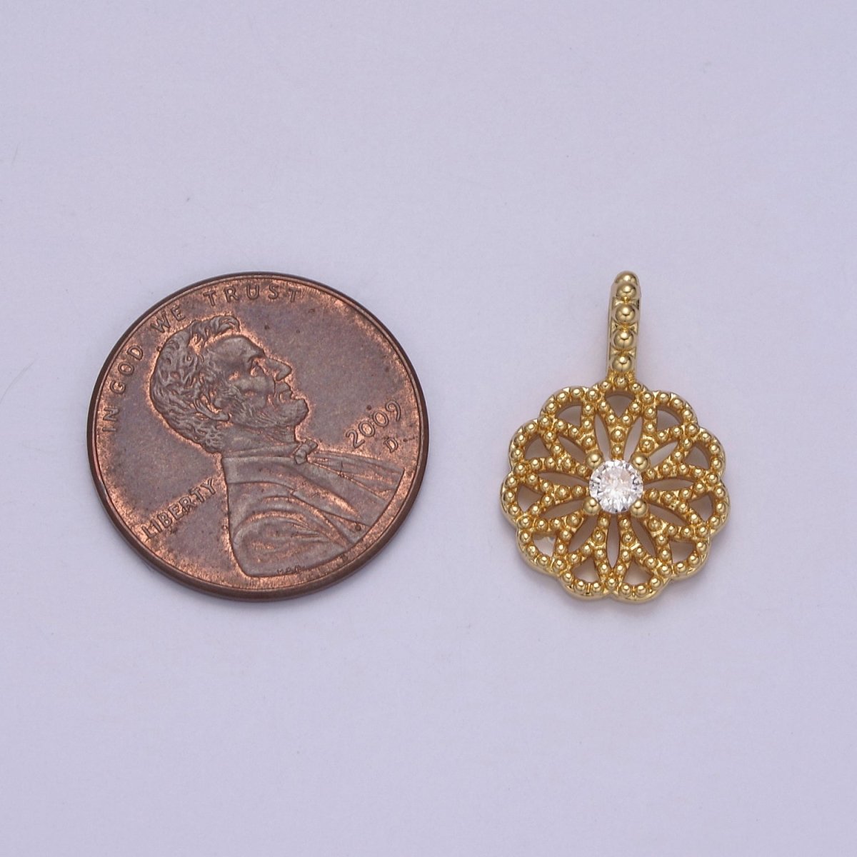 24K Gold plated Floral Beaded Pendant with Clear CZ in the center for Minimalist Jewelry I-893 - DLUXCA