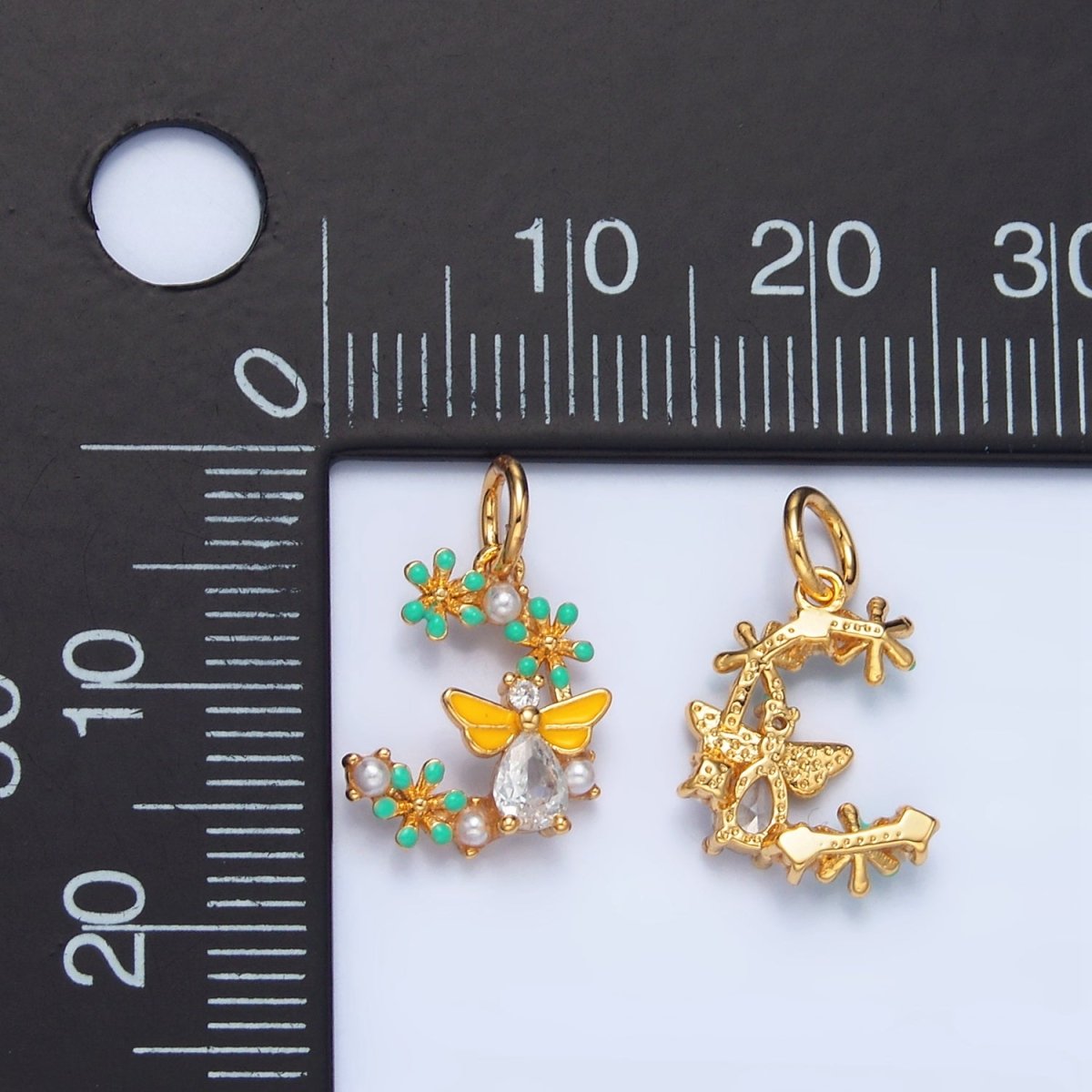 24K Gold plated Flower Bumble Bee CZ Enamel Charm | X605 - DLUXCA