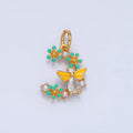 24K Gold plated Flower Bumble Bee CZ Enamel Charm | X605 - DLUXCA