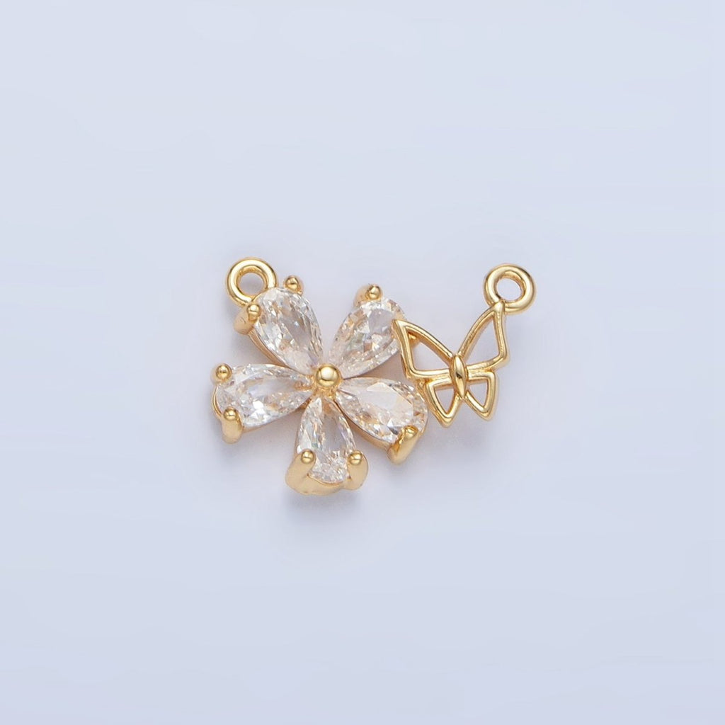24K Gold plated Flower CZ Open Butterfly Insect Connector | F449 - DLUXCA