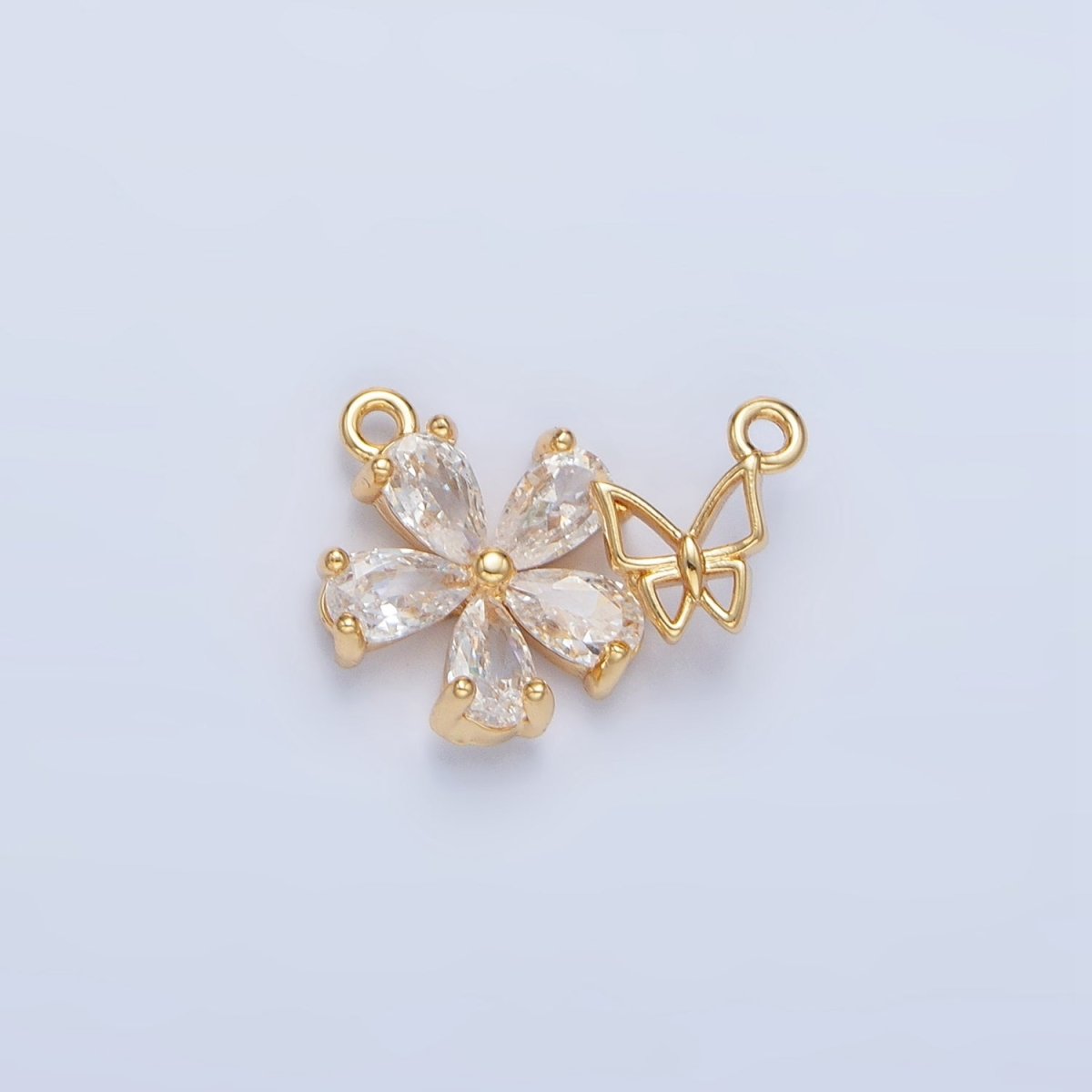 24K Gold plated Flower CZ Open Butterfly Insect Connector | F449 - DLUXCA
