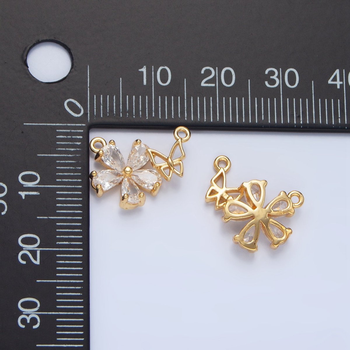 24K Gold plated Flower CZ Open Butterfly Insect Connector | F449 - DLUXCA