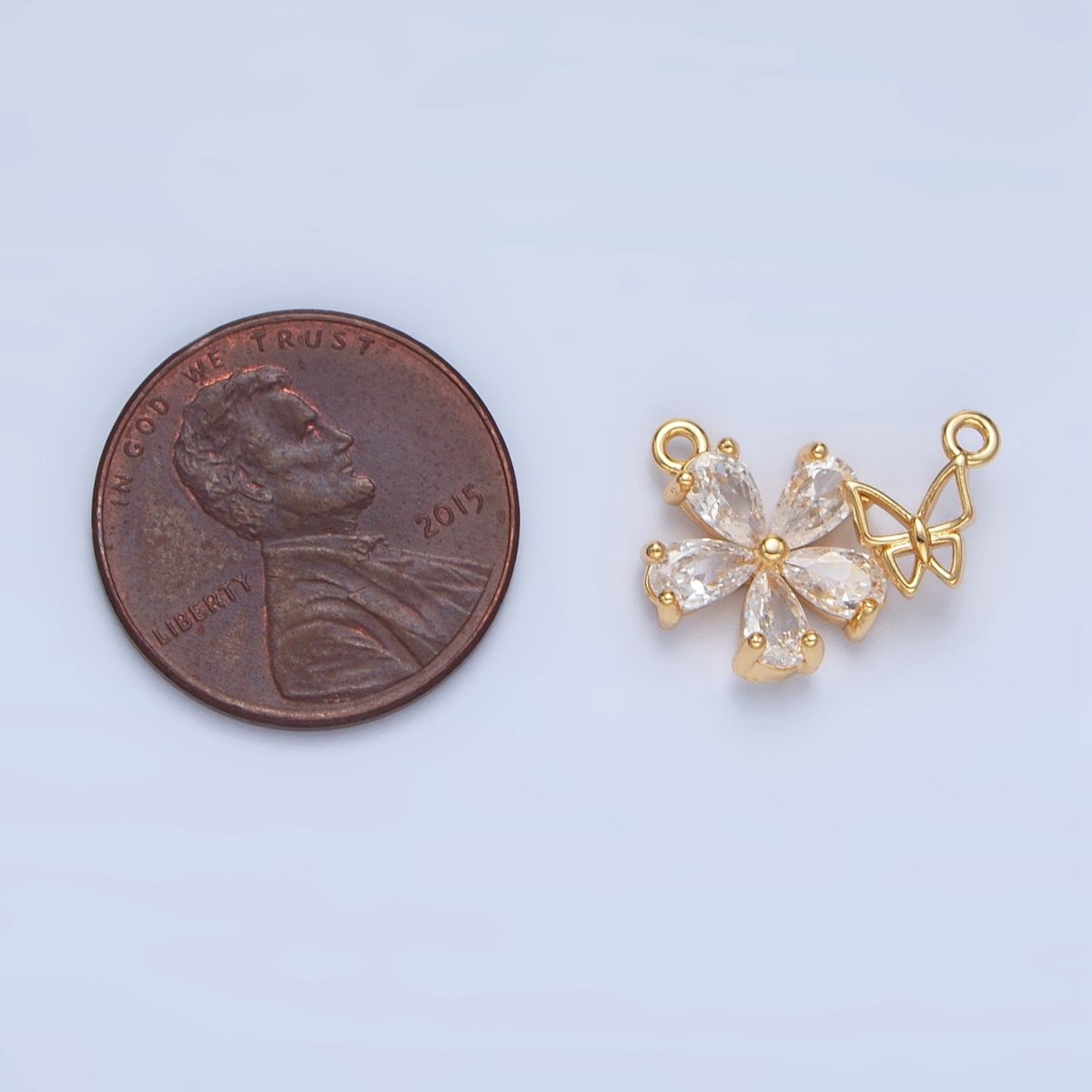24K Gold plated Flower CZ Open Butterfly Insect Connector | F449 - DLUXCA