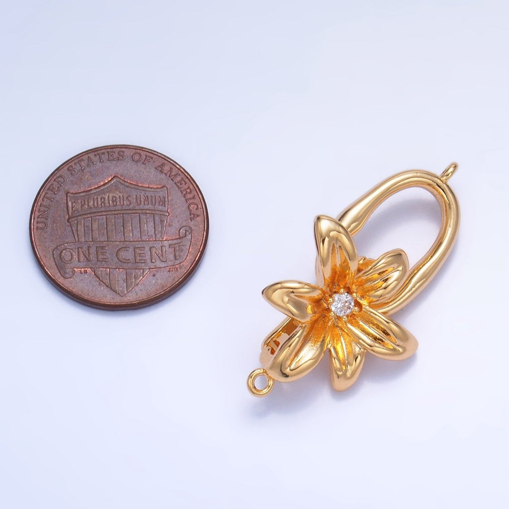 24K Gold plated Flower CZ Snap Latch Molten Oblong Link Findings Set | Z967 - DLUXCA