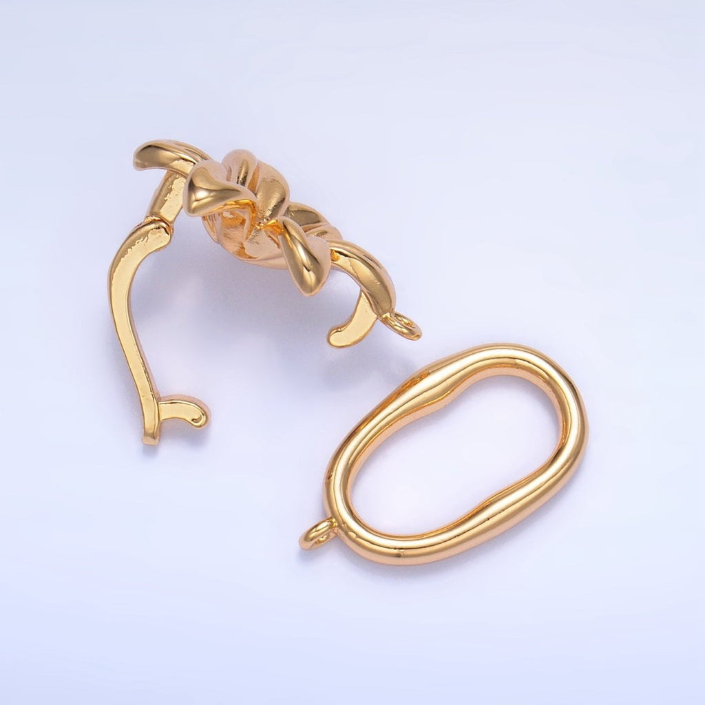24K Gold plated Flower CZ Snap Latch Molten Oblong Link Findings Set | Z967 - DLUXCA