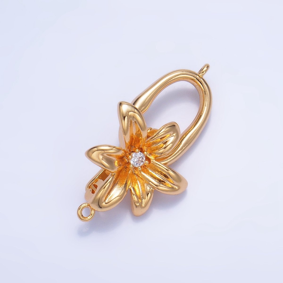 24K Gold plated Flower CZ Snap Latch Molten Oblong Link Findings Set | Z967 - DLUXCA