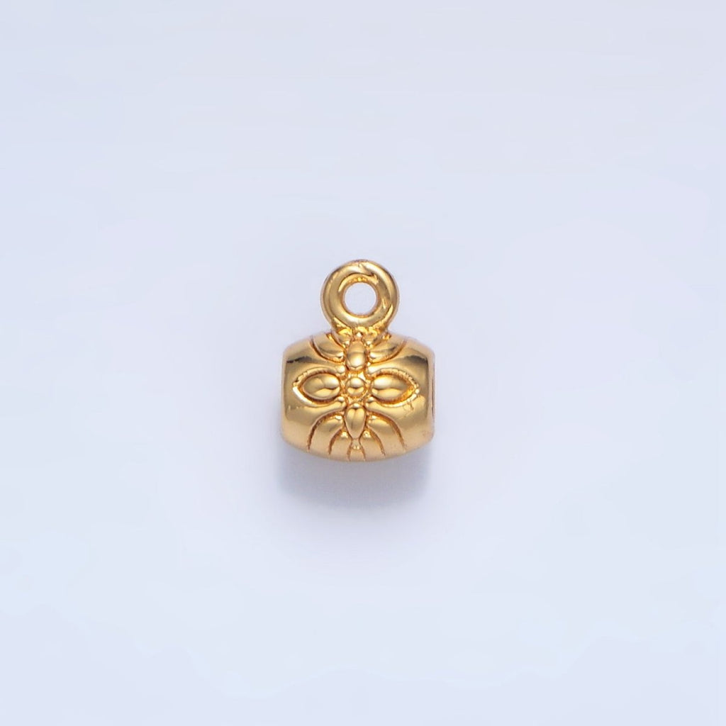 24K Gold plated Flower Engraved Tube Charm | X792 - DLUXCA
