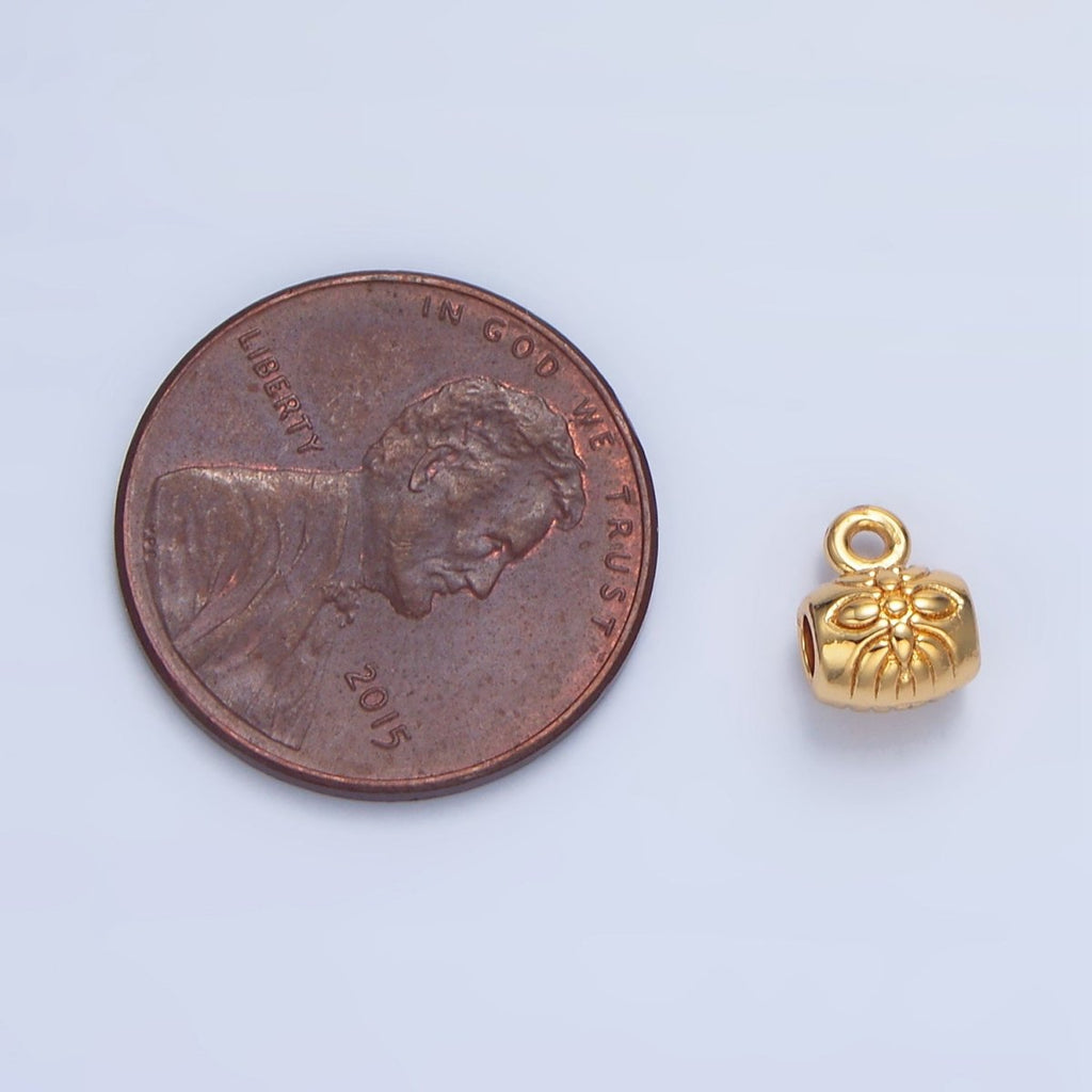 24K Gold plated Flower Engraved Tube Charm | X792 - DLUXCA