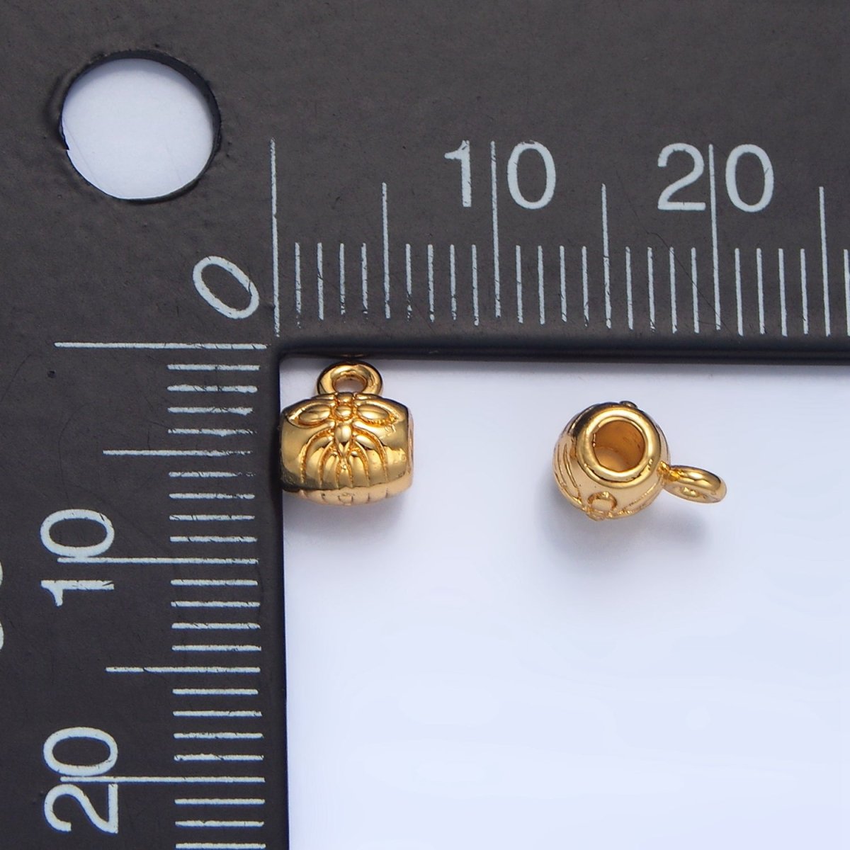 24K Gold plated Flower Engraved Tube Charm | X792 - DLUXCA