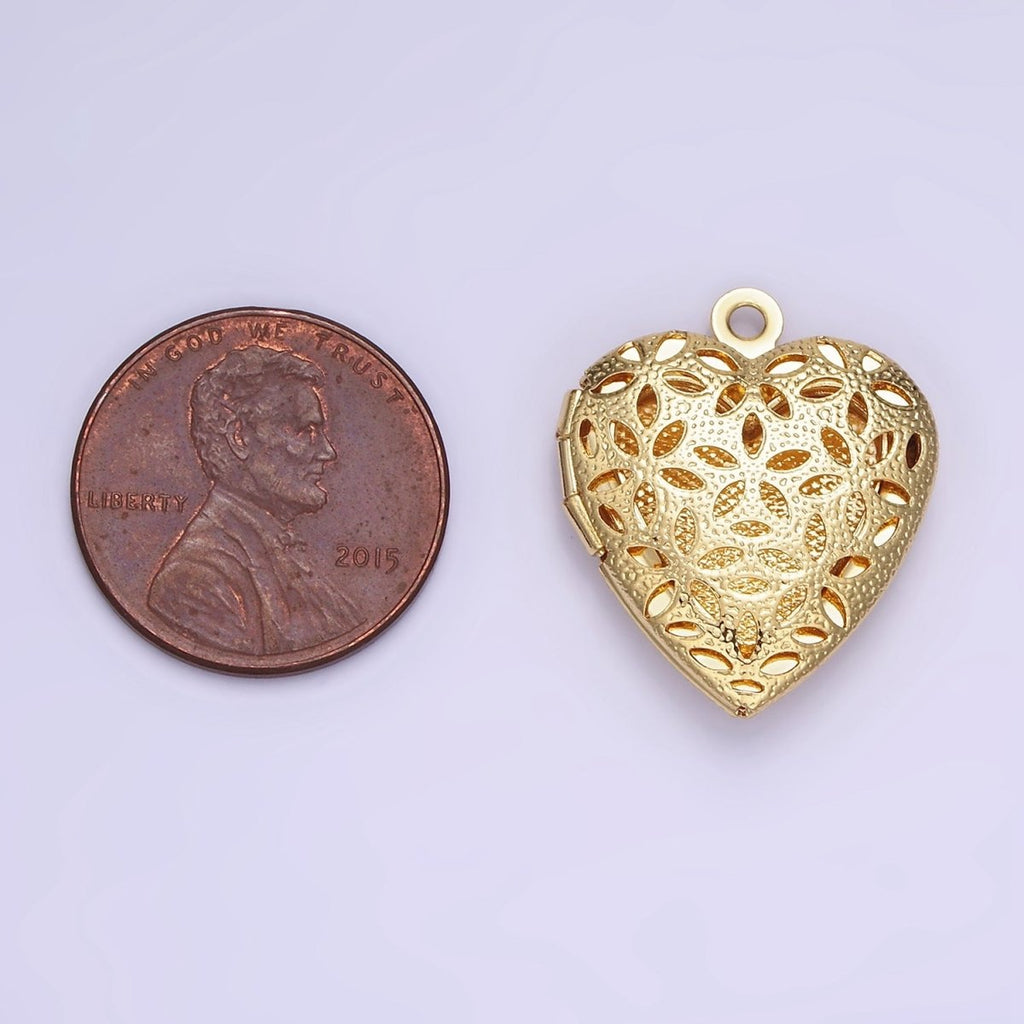24K Gold plated Flower Filigree Dotted Heart Locket in Gold & Silver | D399 - DLUXCA